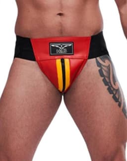 Mister B leren circuit jockstrap rood met gele bies - xs — thumbnail 1