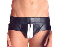 Mister B leren powerjock met witte bies - medium
