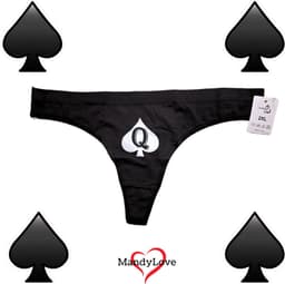 Zwarte Queen of Spade String - QoS Lingerie - sexy dames slips - BBC - cuckold - ondergoed - big black cock - schoppenkoningin - maat L — thumbnail 3