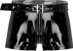 Heren Latex Wetlook Boxershort - Riem en gesp - Faux Leather - Lingerie - Ondergoed - Zwart — thumbnail 1