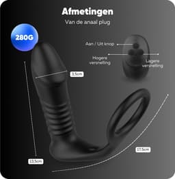 Rosebay Anaal Vibrator met Cockring & Afstandsbediening - Prostaat Stimulator - Stotende Vibrator - Seksspeeltjes voor Mannen - Zwart — thumbnail 3
