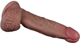 LoveToy - Dubbellaagse siliconen dildo 18,5 cm (Ø 3,7 cm) - Bruin — thumbnail 3