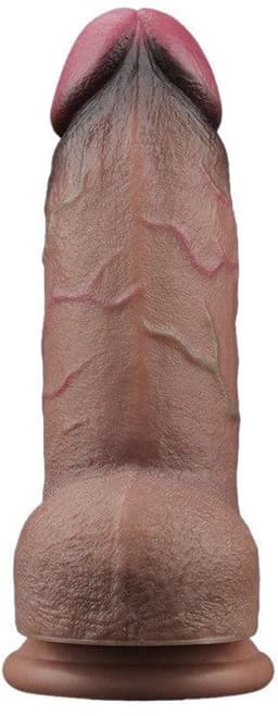 LoveToy - Dubbellaagse siliconen dildo XXL 24.6 cm (Ø 7 cm) - Bruin — thumbnail 11