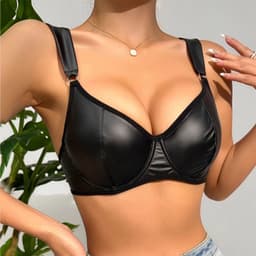 Wetlook Push-up BH – Sexy Lingerie voor Vrouwen – Verstelbare Bandjes – Glanzend Kunstleer — thumbnail 4