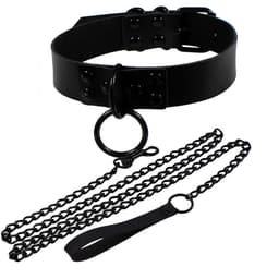 Choker met Riem - Gothic Sieraden - PU Leer - BDSM Halsband - Punk Sieraad - Zwart — thumbnail 1