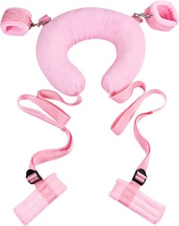 Handboeien en Beenboeien bondage set - Inclusief nekkussen - Diepe penetratie - Roze - Pluche - One size - BDSM — thumbnail 2