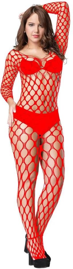 Nina’s Giftshop® Sexy Lingerie Catsuit met Open Kruis – Rode Visnet Bodystocking – Erotische Body – Sexy Catsuit – One Size – Rood – Valentijn Cadeau — thumbnail 2