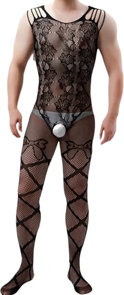LekkerStout Heren Body - Open Kruis - Zwart - Sexy Herenlingerie | S-L | ( LS198 ) — thumbnail 1