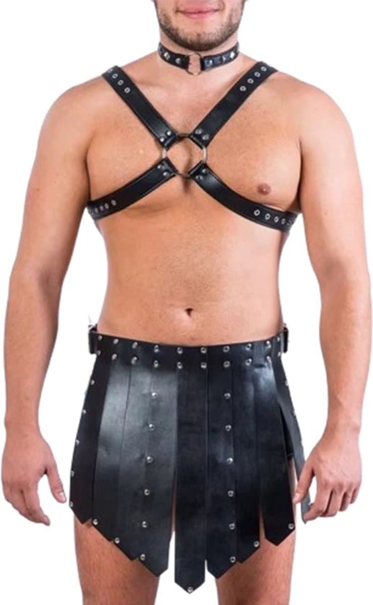 2-delige BDSM Harnas + Rok - Heren outfit - Leder - Verstelbaar - Riemen en gespen — afbeelding 1
