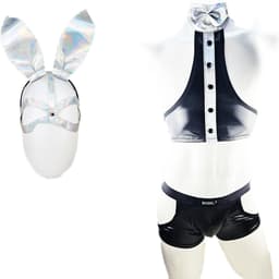 BNDGx® Sexy Cosplay Rollenspel kleding - Onesize - outfit heren bunny zwart wit set konijn — thumbnail 1