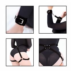 DOWO® - Body Bondage - Handboeien - Kleding Accessoires - Sexy Lingerie - Erotiek Riem - SM BDSM - PU Leer- Harnas Vrouwen - Handboeien - Sextoys voor vrouwen - Zwart — thumbnail 2