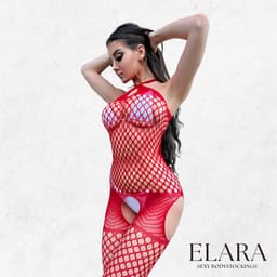 Elara - Elanissa - Bodystocking Erotische Lingerie met Open Kruis - Catsuit - S t/m XL - Sexy Dames Lingerie - Rood — thumbnail 6