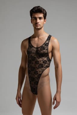 Sexy Heren Bodysuit met Kant - Strakke Jumpsuit voor Feest of Als Cadeau — thumbnail 4