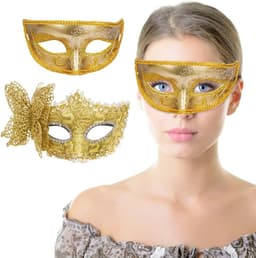 Masquerade Masks - 2pcs Lace Venetian Party Eye Mask - Halloween Costume Mask - Classic Mardi Gras Mask voor Stellen - Vrouwen en Mannen — thumbnail 14