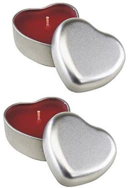 2-delige hart kaarsenset in metalen doos - Geschenkidee voor Valentijnsdag - Vanille geur — thumbnail 1