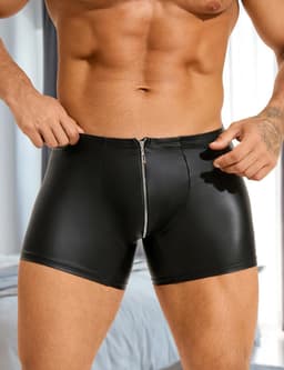 Grote Maat Heren Boxershorts van PU Leer met Open Ritssluiting - Sexy Ondergoed — thumbnail 5