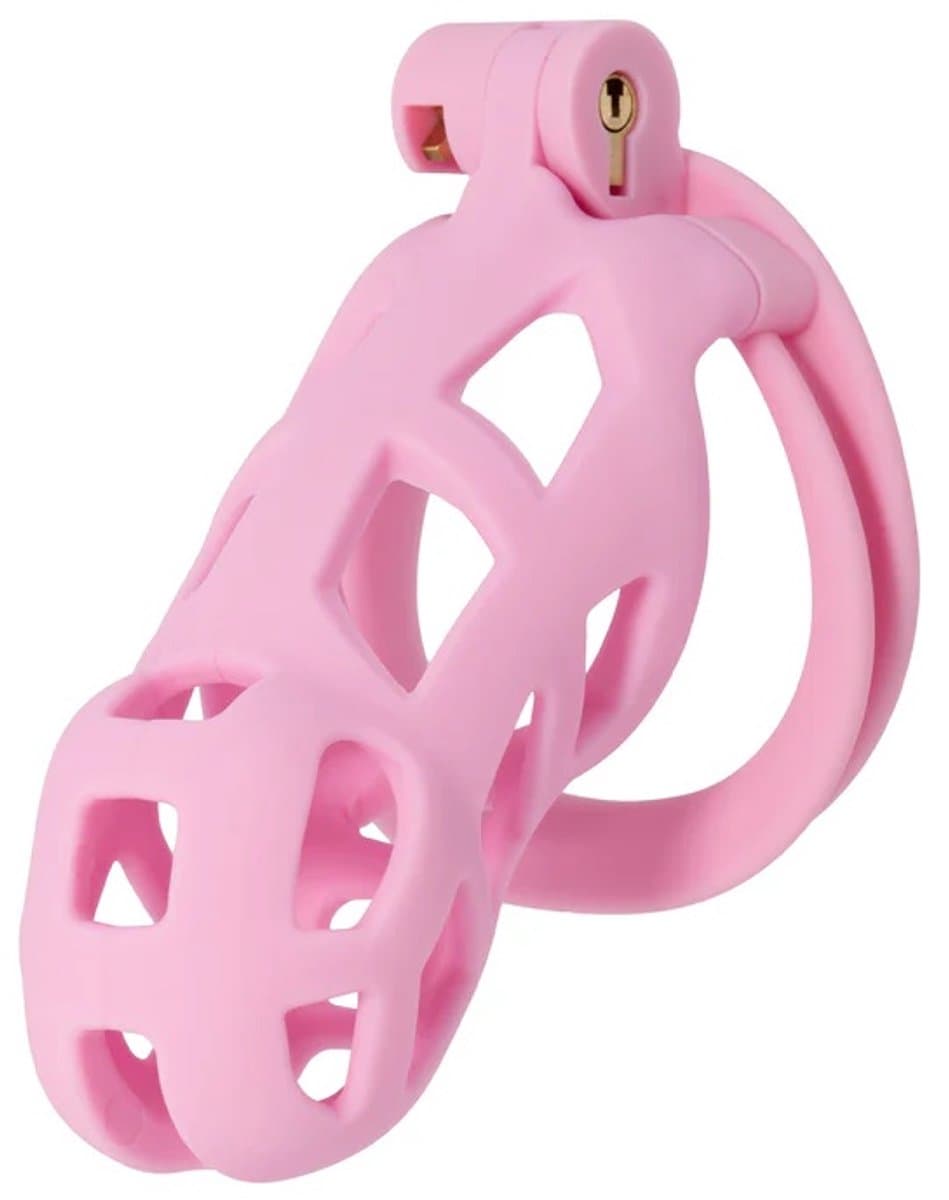 Hidden Desire - Kuisheidskooi - Penis Cage - P-Cage - Kunststof Kuisheidskooi - Chastity - Penis Kooi Roze - Kuisheidkooi met 4 Ringmaten - Penis Prison Cock Cage - Verkrijgbaar in 4 Lengtes - Male Chastity Cages - Maat L - 11 cm - Roze — afbeelding 1