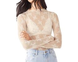 Transparant Chic Dames T-shirt met Lange Mouwen - Crop Top met Hoge Kraag voor Avond en Clubwear