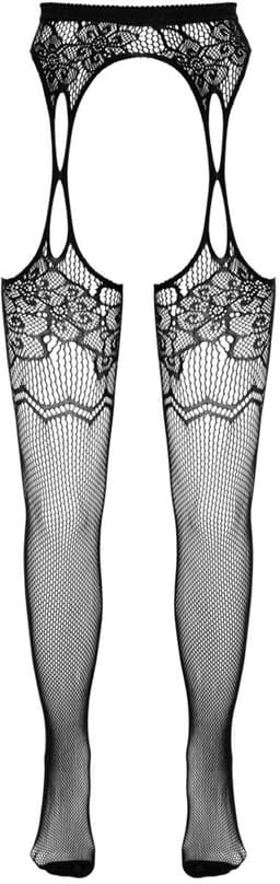 Cottelli Collection – Jarretel Gordel met Aangehechte Kousen en Teenstuk  – Maat One Size – Zwart — thumbnail 2