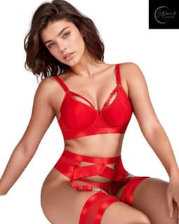 Sexy Lingerieset Dames – Sexy Lingerie – Erotische Lingerie Set – 4-delige Jarretelset – Rood Satijn – Beugel BH – High Waist Lingerie – Boudoir Set – Chique – Kinky – Madam Hommard – Exclusief – Cadeau Set – Dare to Undress – XS, S, M, L, XL — thumbnail 7