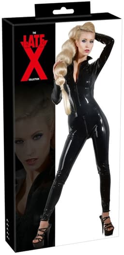 LateX – Latex Catsuit voor Strak en Spannend Gevoel met Open Kraag en Rits Sluiting Maat XL – Zwart — thumbnail 1