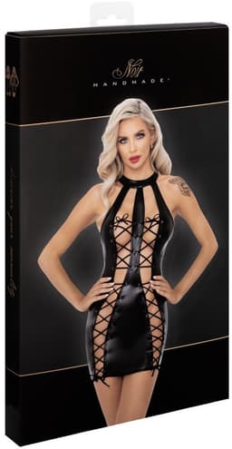 Noir Handmade – Powerwetlook Jurk Met Dubbele Vetersluiting – Zwart — thumbnail 6
