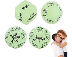 Oneay Seksspel voor volwassen stellen, 4-delige set, nachtthema, dobbelstenen met een diameter van 18-25 mm, sexy liefdespelletjes.