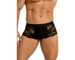 Zeloria Heren Kant Boxer – Transparante Erotische Lace Boxershort – Zwart – S – Stretch & Comfort