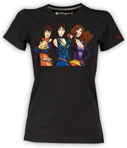 Dames T-shirt Zwart met Retro Kattenogen Cartoon Print | Maat L — thumbnail 1