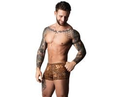 Male Power Sexy Pouch Short met Zwarte penisring - XL - Luipaard - Bruin