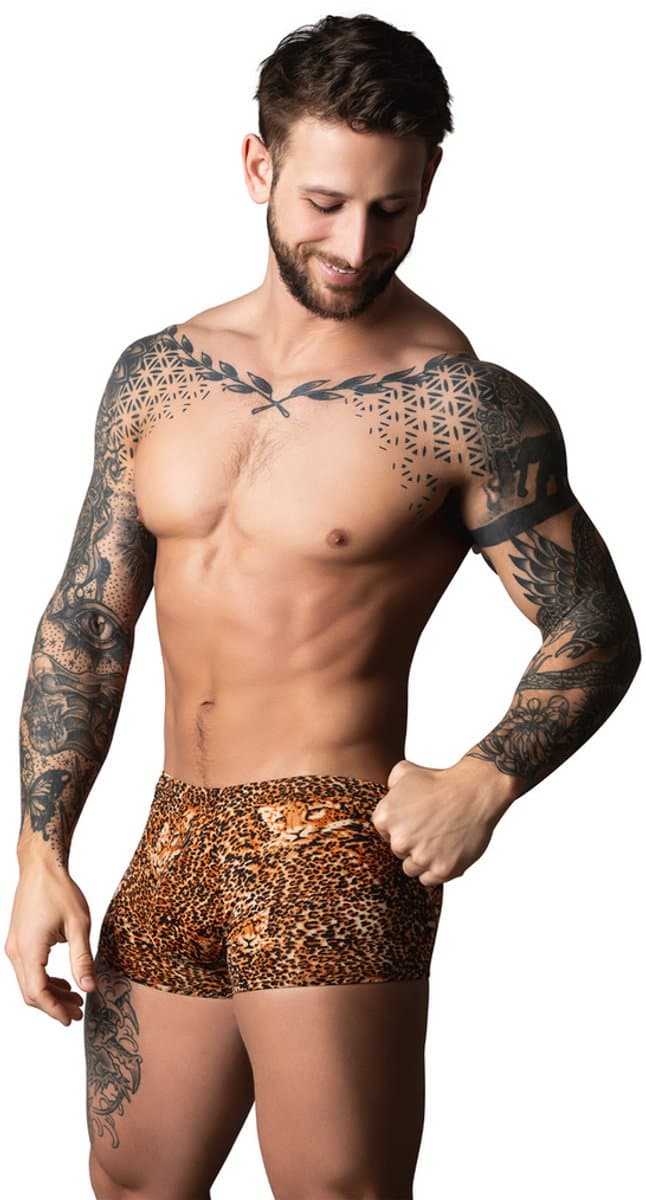Male Power Sexy Pouch Short met Zwarte penisring - XL - Luipaard - Bruin — afbeelding 1