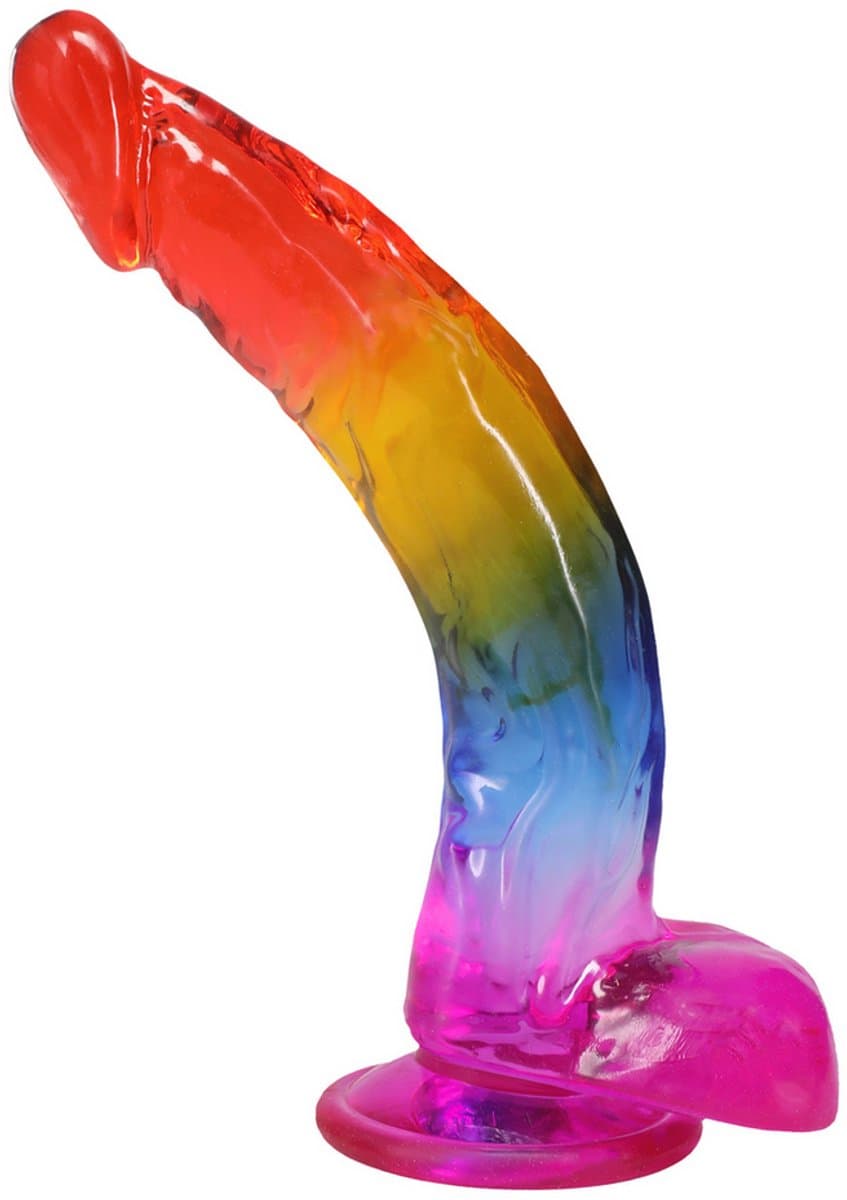 realistische cock met ballen - 9,5 / 24,1 cm - regenboog — afbeelding 1