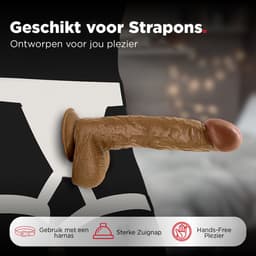 Rosebay Realistische Dildo 26 cm - Zachte Siliconen Dildo met Zuignap & Balzak - Dildo voor Mannen en Vrouwen - Licht Bruin — thumbnail 9
