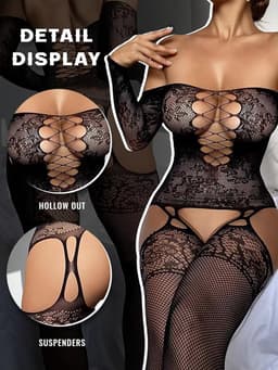 Dames Fishnet Bodystocking Sexy Catsuit Open Kruis Nachtkleding Zwart — thumbnail 3