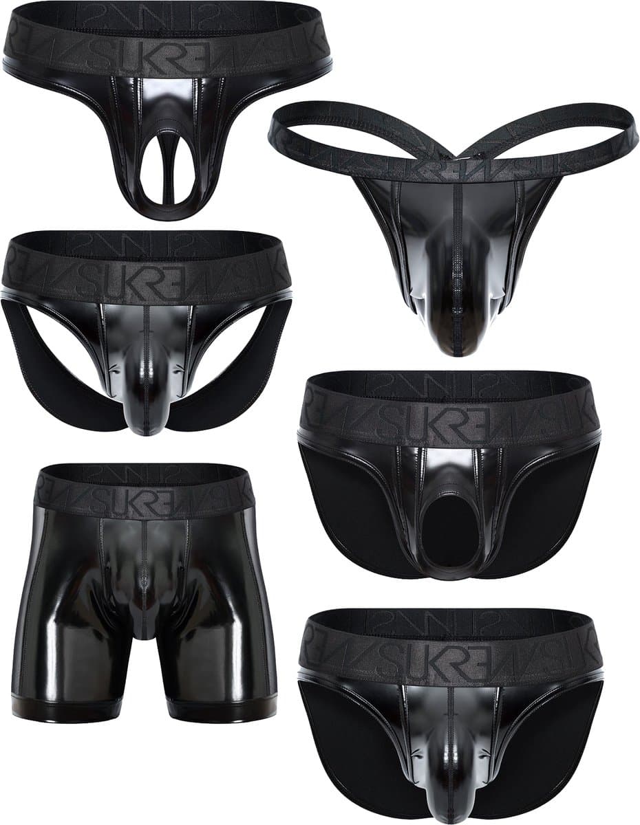 SUKREW Wet Look FETISH Collection - The Ultimate Multipack - MAAT XXL - Erotisch Heren Ondergoed - String voor Man - Sexy mannen String — afbeelding 1