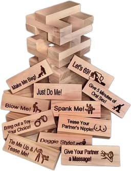 Blokkentoren spel - Date night - Koppels spel - 48 bedrukte blokken - 7x2.2x1.2 cm - Hout — thumbnail 1