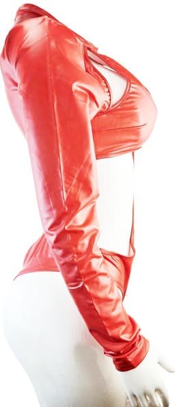 Jumpsuit - Maat L/XL - Sexy bodysuit catsuit pak met openingen Wetlook Rood — thumbnail 2