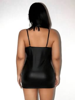 Leatherlook & Kant Sexy Jurkje – Plus Size – Lingerie Erotisch – Lingerie Sexy Setje – Luxe Sensuele Lingerieset – Leren PU Lingerie Jurkje – Wetlook/Latex – Verleidelijk & Mysterieus – Inclusief string – Kinky – BDSM – Maat S, M, L, XL, XXL — thumbnail 4