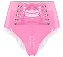 BamBella® Slip Onderbroek - Maat S/M - Erotische Sexy BDSM Lingerie Dames - Roze rits ondergoed Datex mix latex en stof wetlook open kruis — thumbnail 1