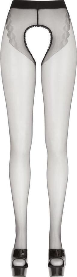 Cottelli Collection - Zwarte Panty met Gewoven Tangopatroon en Volledig Open Kruis – Maat XL – Zwart — thumbnail 3