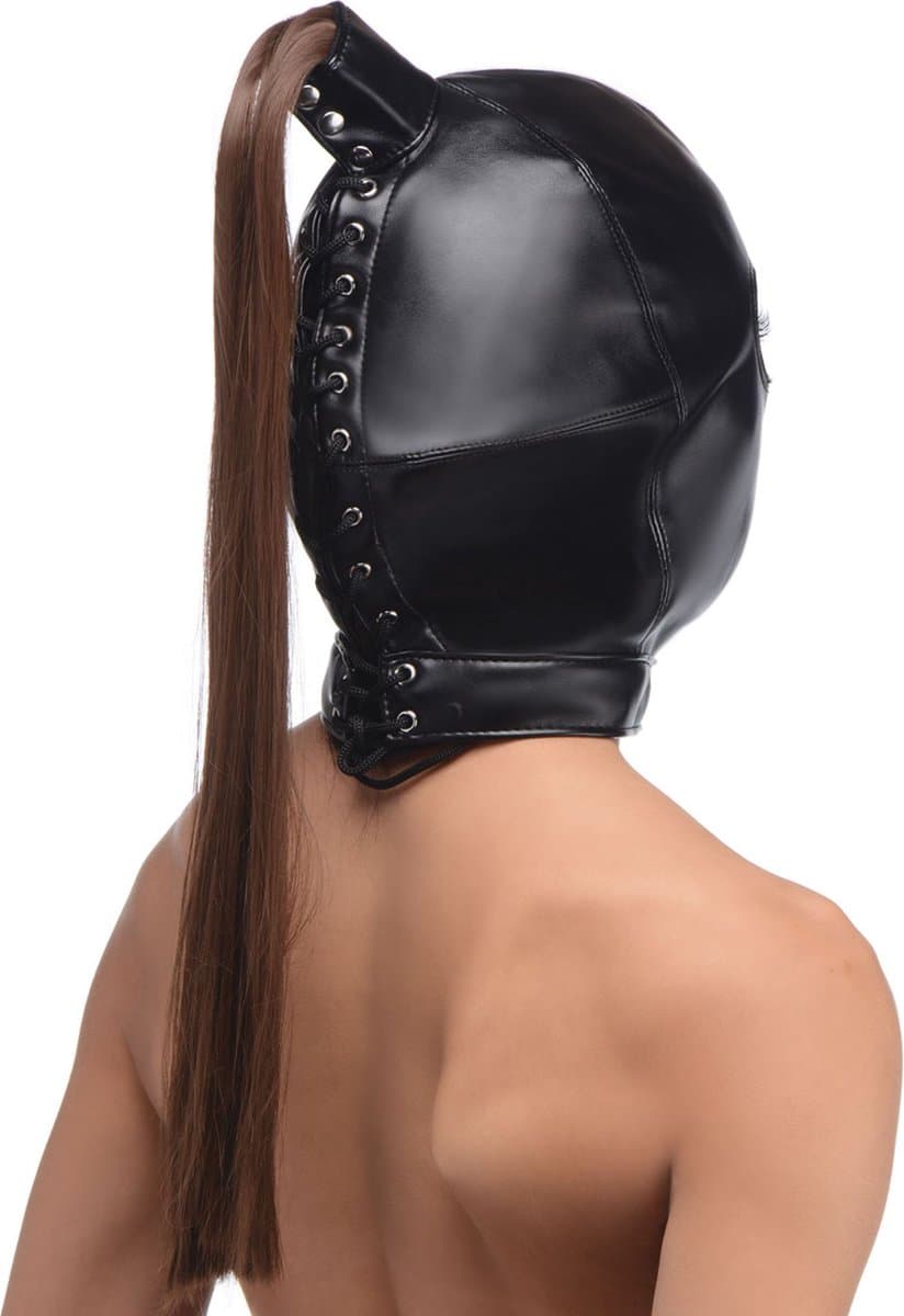 Bondage Hoofd Masker Met Paardenstaart — afbeelding 1