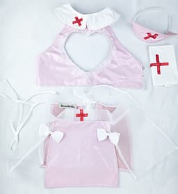 BamBella ® Sexy Cosplay Rollenspel kleding - Onesize - Datex ( Latex en stof)outfit dames Zuster pak Roze Set — thumbnail 3