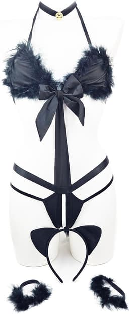 BamBella ® Sexy Cosplay Rollenspel kleding - Onesize - outfit dames Sex kitten kat pak Zwart — thumbnail 5