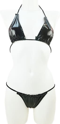 BamBella ® - Bikini string Datex Zwart (Mix Latex en stof) - Onesize - Super sexy dames ondergoed lingerie kleding zwart erotische zwem kleding — thumbnail 6