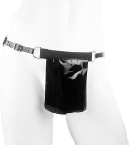 BamBella® String Man -Maat L/XL - sexy ondergoed Lingerie Heren -Open voorkant onderbroek Datex (Mix latex en stof) - Zwart mannen string Imitatie leer SM BDSM kleding — thumbnail 6