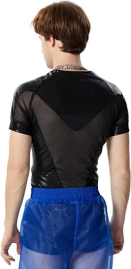 Heren Bodysuit - Zwart Transparant - Leather Look - Mannenlingerie - Erotische herenkleding - Lingerie voor Mannen — thumbnail 3