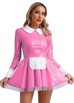 Roze Wetlook Jurk - Faux Latex - Dames Lingerie - Rok - Sexy — thumbnail 1
