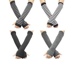 4 paar vingerloze handschoenen-armwarmers-handbeschermer-duimgat-elleboogwarmers-modieuze-passende-handschoenen-Schwarz-One Size (Fabrikant maat:ONESIZE) .