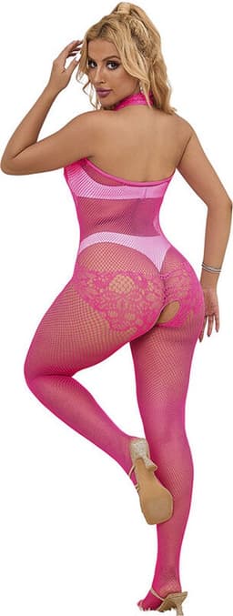 Subblime - 952389 Fishnet And Lace Crotchless Bodystocking With High Neck Pink One Size — thumbnail 5