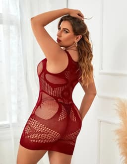 LekkerStout Plus Size Jacquard Bodycon Jurk - Bordeaux - Sexy Lingerie | M-XL | ( LS024 ) — thumbnail 3